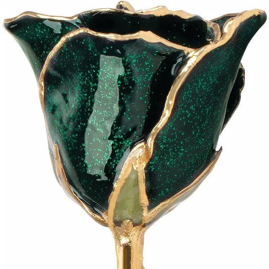 JDSP61-9055 - Lacquered Sparkle Emerald Colored Rose with Gold Trim - Johnny Dang & Co