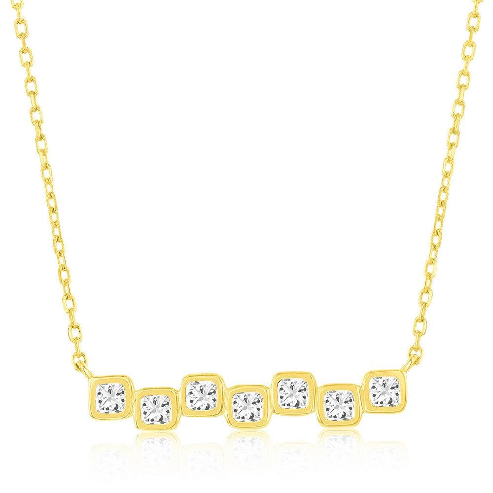 Sterling Silver, Square Bezel-Set CZ Bar Necklace - Gold Plated - Johnny Dang & Co