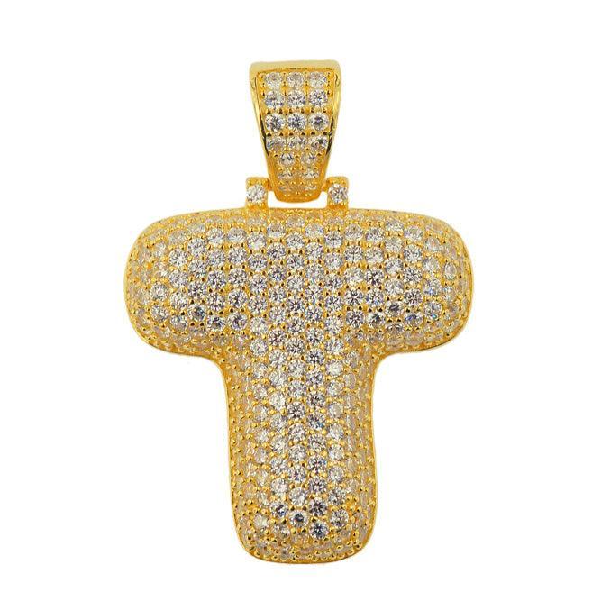 TVJT - Sterling Silver CZ Letter T Pendant - Johnny Dang & Co