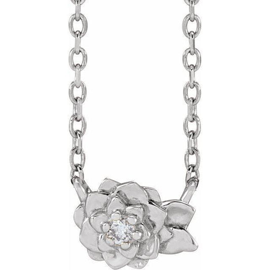 JDTKSP-88041- 14K 0.015 CT Natural Diamond Flower 16-18" Necklace - Johnny Dang & Co
