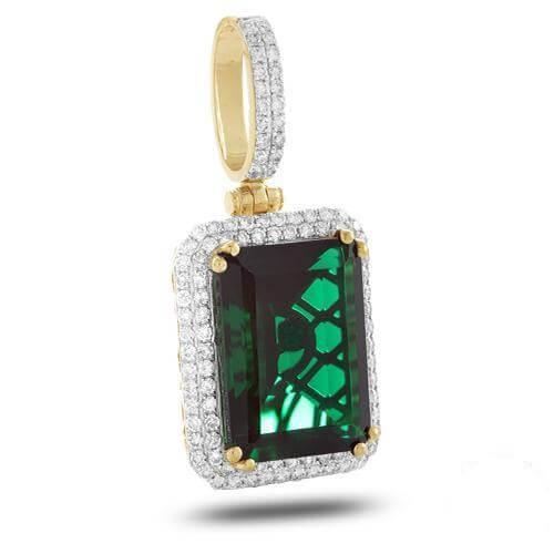 10KY 1.15CTW DIAMOND PENDANT WITH 11.31CT SYNTHETIC EMERALD - Johnny Dang & Co