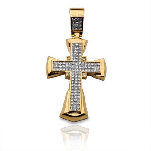 14KY 2.50CTW INVISIBLE PRINCESS DIAMOND CROSS PEND - Johnny Dang & Co