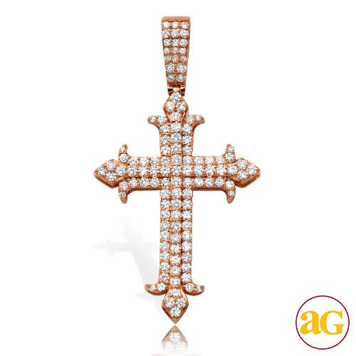 14KR 2.35CTW DIAMOND FLEUR DE LIS 3-ROW CROSS - Johnny Dang & Co