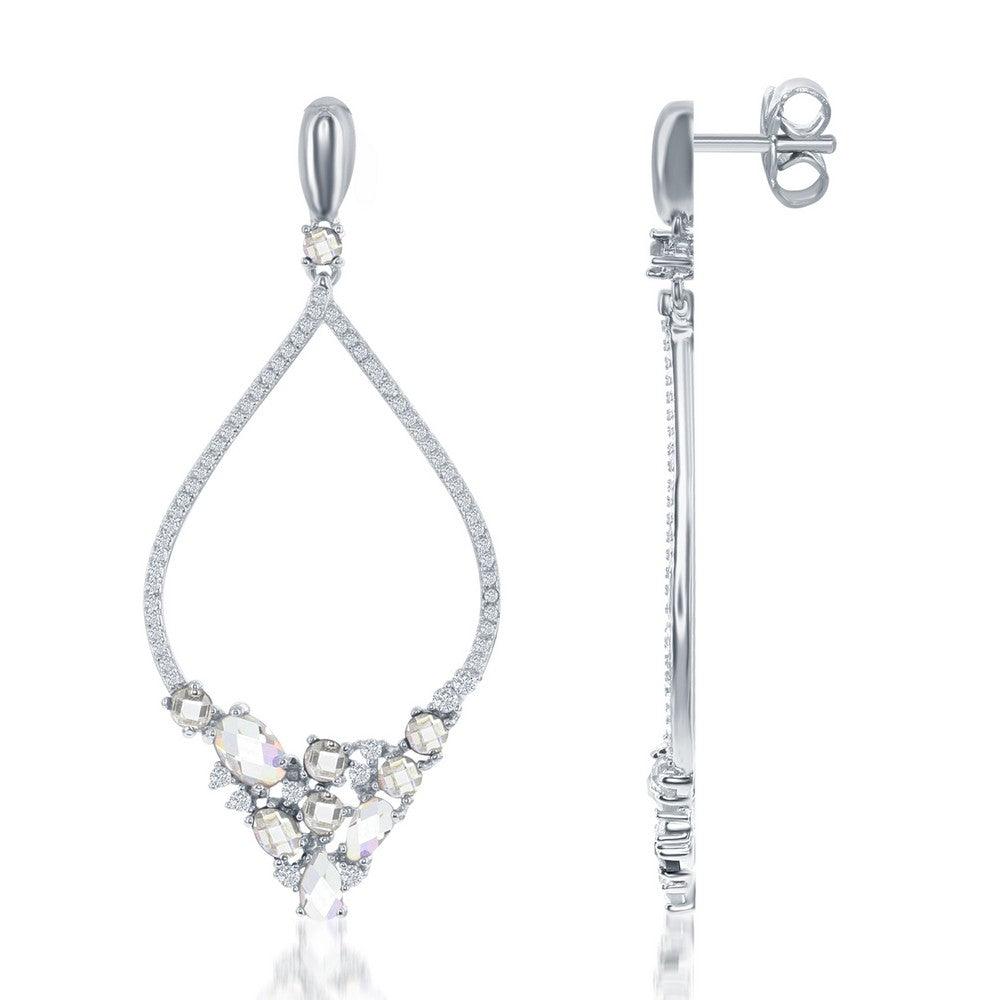 Sterling Silver Large Open Marquise with Multi Shaped CZ Earrings - Johnny Dang & Co