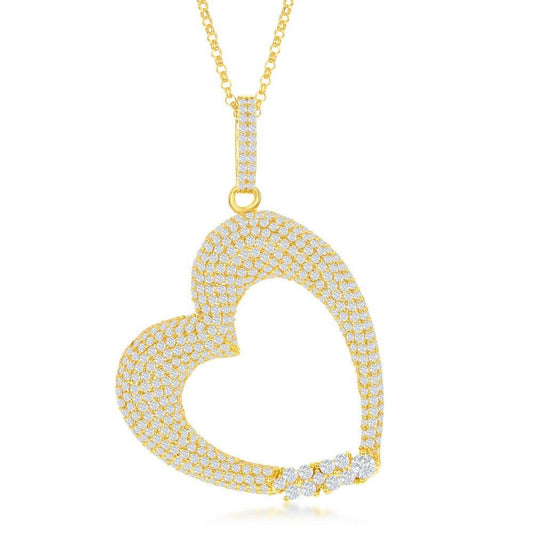 Sterling Silver Large Micro Pave Heart with CZ Pendant With Chain - Johnny Dang & Co