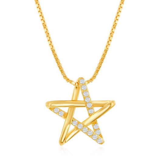 Sterling Silver Cubic Zirconia Star Necklace - Rhodium Plated - Johnny Dang & Co