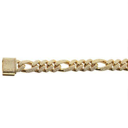 14KY 6.86CTW DIAMOND FIGARO BRACELET - 12MM - 8.5" - Johnny Dang & Co