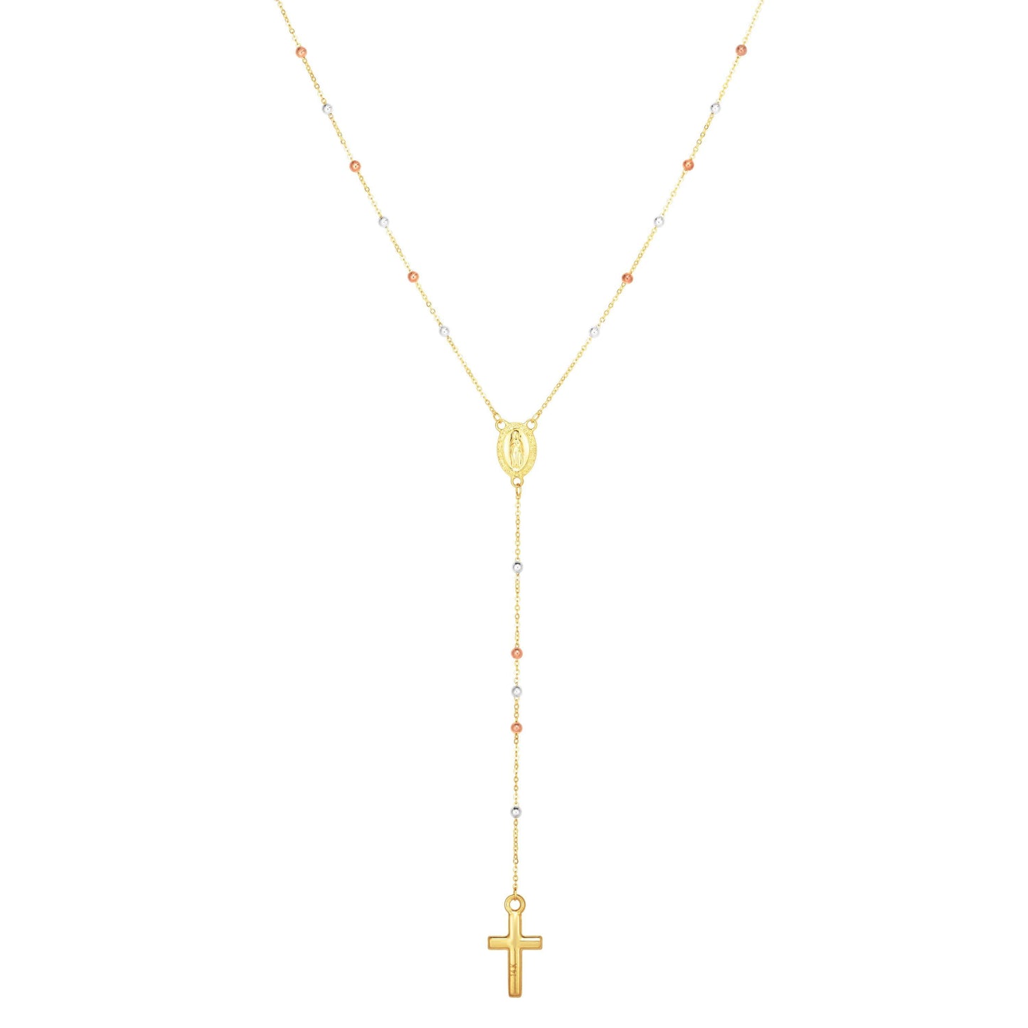 14K Tri-color Gold Rosary Inspired Necklace - Johnny Dang & Co