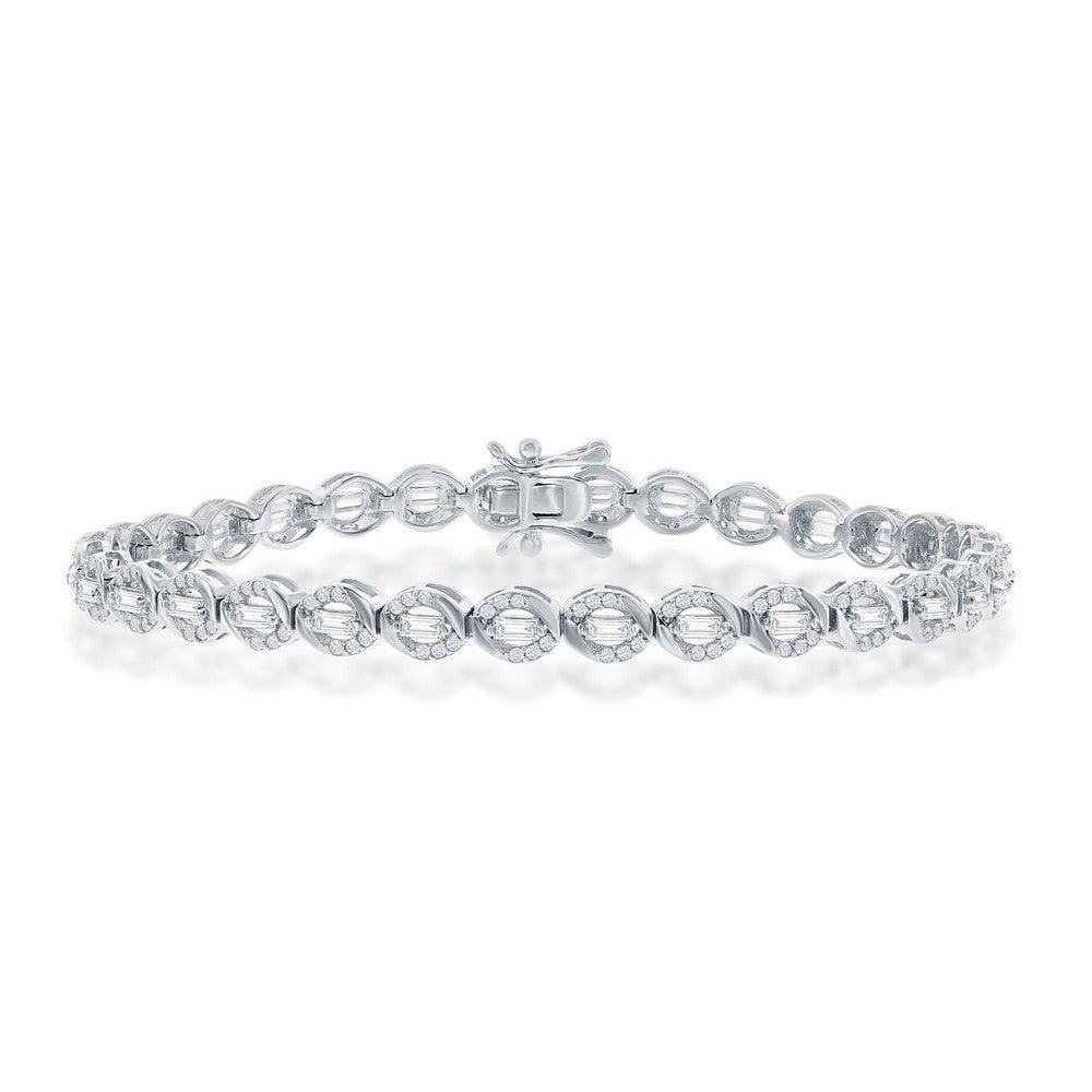 Sterling Silver Baguette CZ 5mm Oval Tennis Bracelet - Johnny Dang & Co