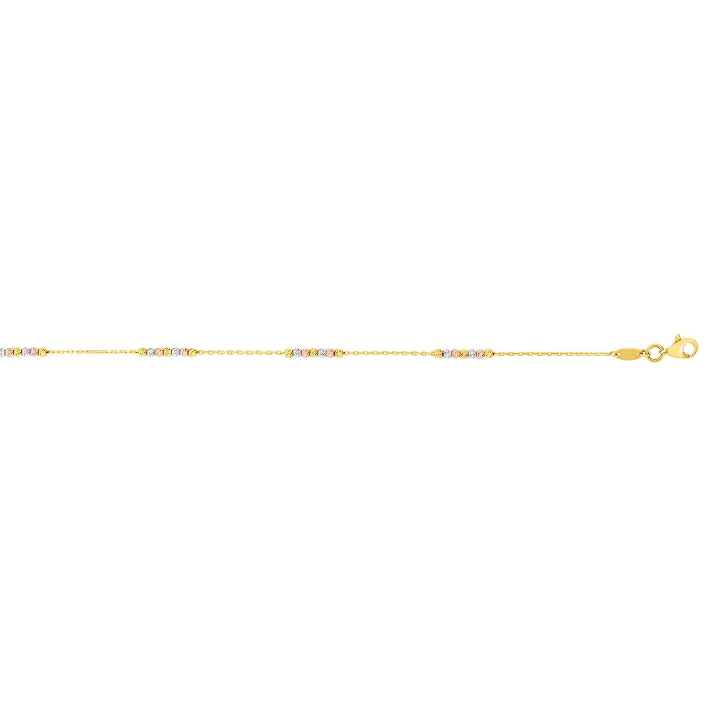 14K Tri-color Gold Diamond Cut Bead Station Anklet - Johnny Dang & Co