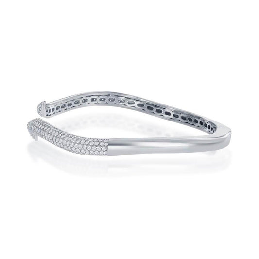Sterling Silver Micro Pave CZ Waved Bangle - Johnny Dang & Co