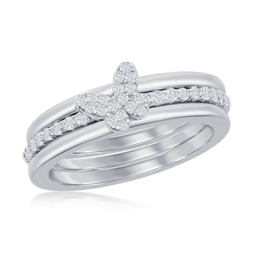 Sterling Silver 3-PC Micro Pave CZ Butterfly Ring - Johnny Dang & Co