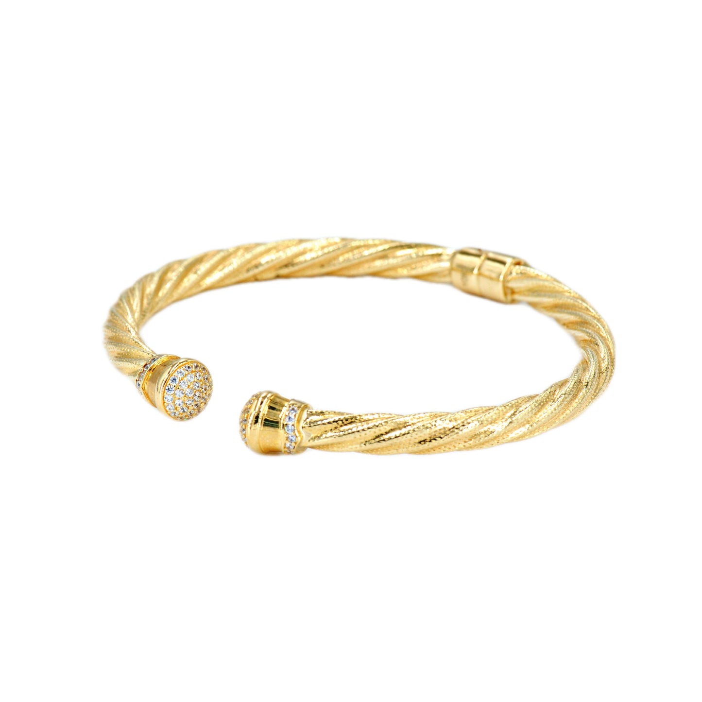 10K Yellow Gold Rope Cable Bangle With CZ - Johnny Dang & Co