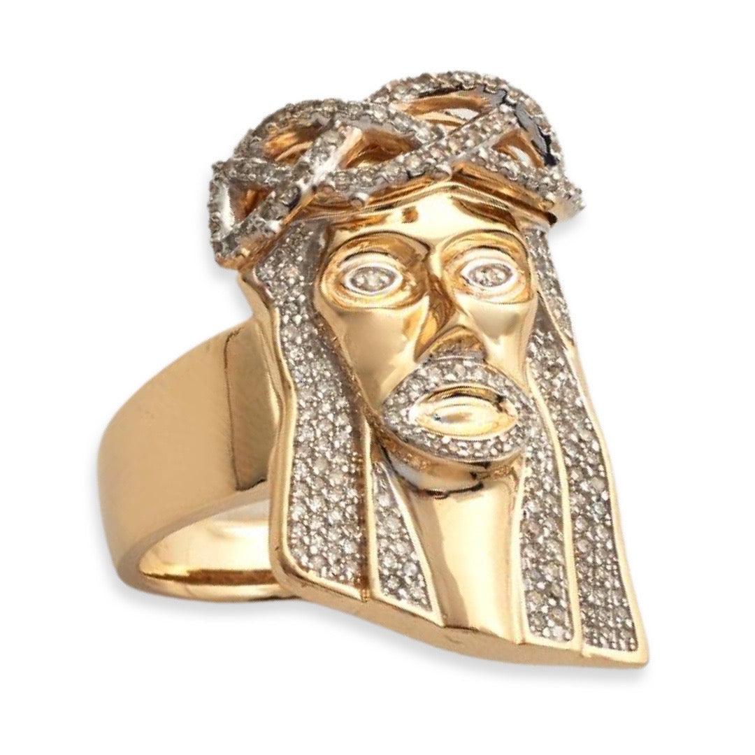 10KY 0.85CTW DIAMOND JESUS HEAD MENS RING - Johnny Dang & Co