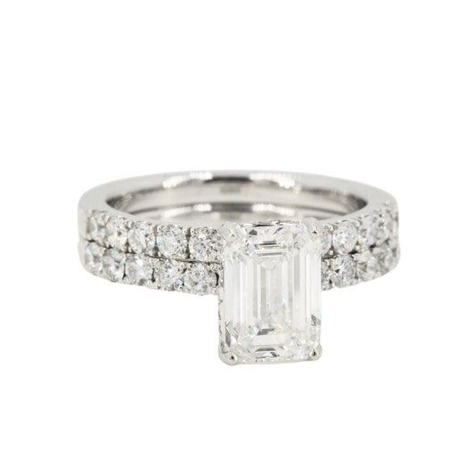 Custom 2 Carat VVS Emerald Cut Engagement Ring and Wedding Band 18k Gold Set - Johnny Dang & Co