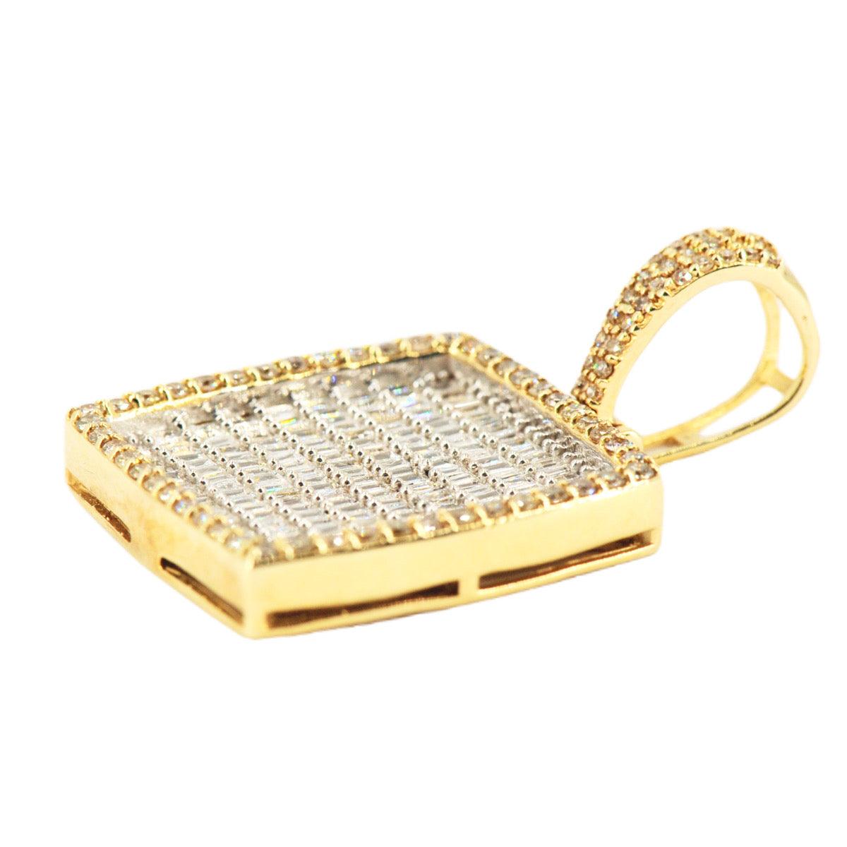 10k Yellow Gold 1.75CTW Round and Baguette Diamond Square Pendant - Johnny Dang & Co