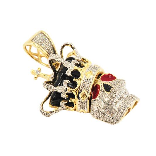 10K Yellow Gold Skull King With Enamel Detailing - Johnny Dang & Co