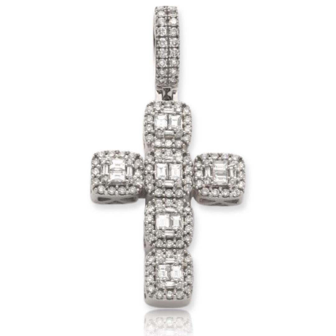 14KW 2.00CTW DIAMOND SQUARE CLUSTER CROSS PENDANT - Johnny Dang & Co