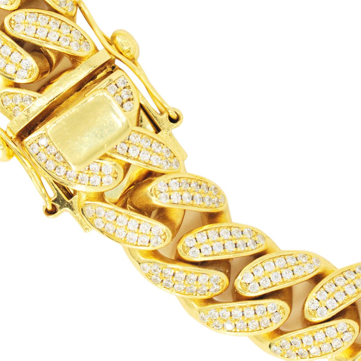 12mm Silver and CZ Solid Cuban Bracelet 8.5β - Gold Plated - Johnny Dang & Co