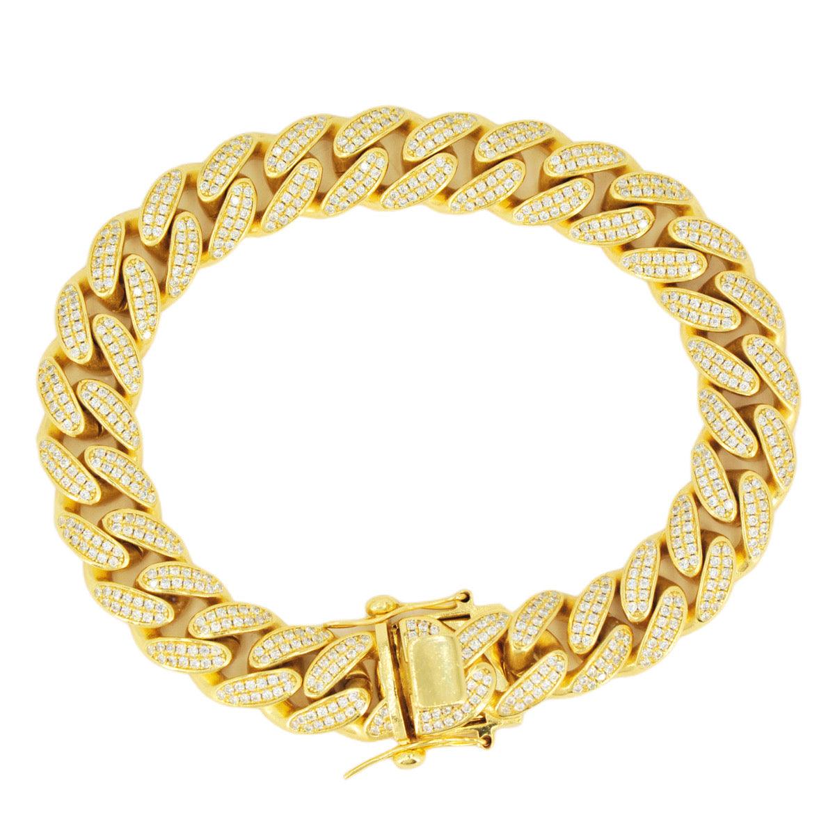 12mm Silver and CZ Solid Cuban Bracelet 8.5β - Gold Plated - Johnny Dang & Co