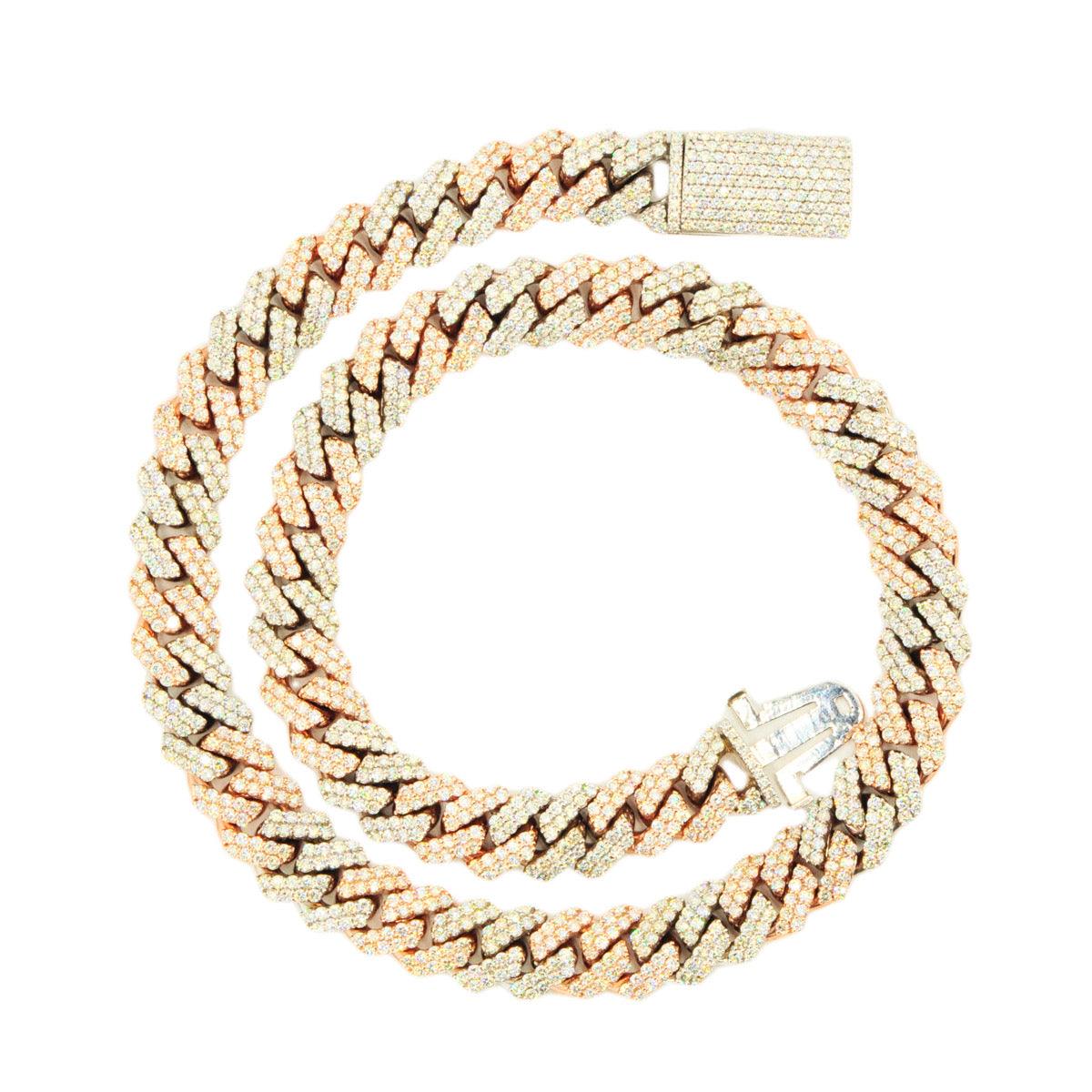 10k 2-Tone White and Rose Gold 28ctw Solid Miami Cuban Chain 22" - Johnny Dang & Co