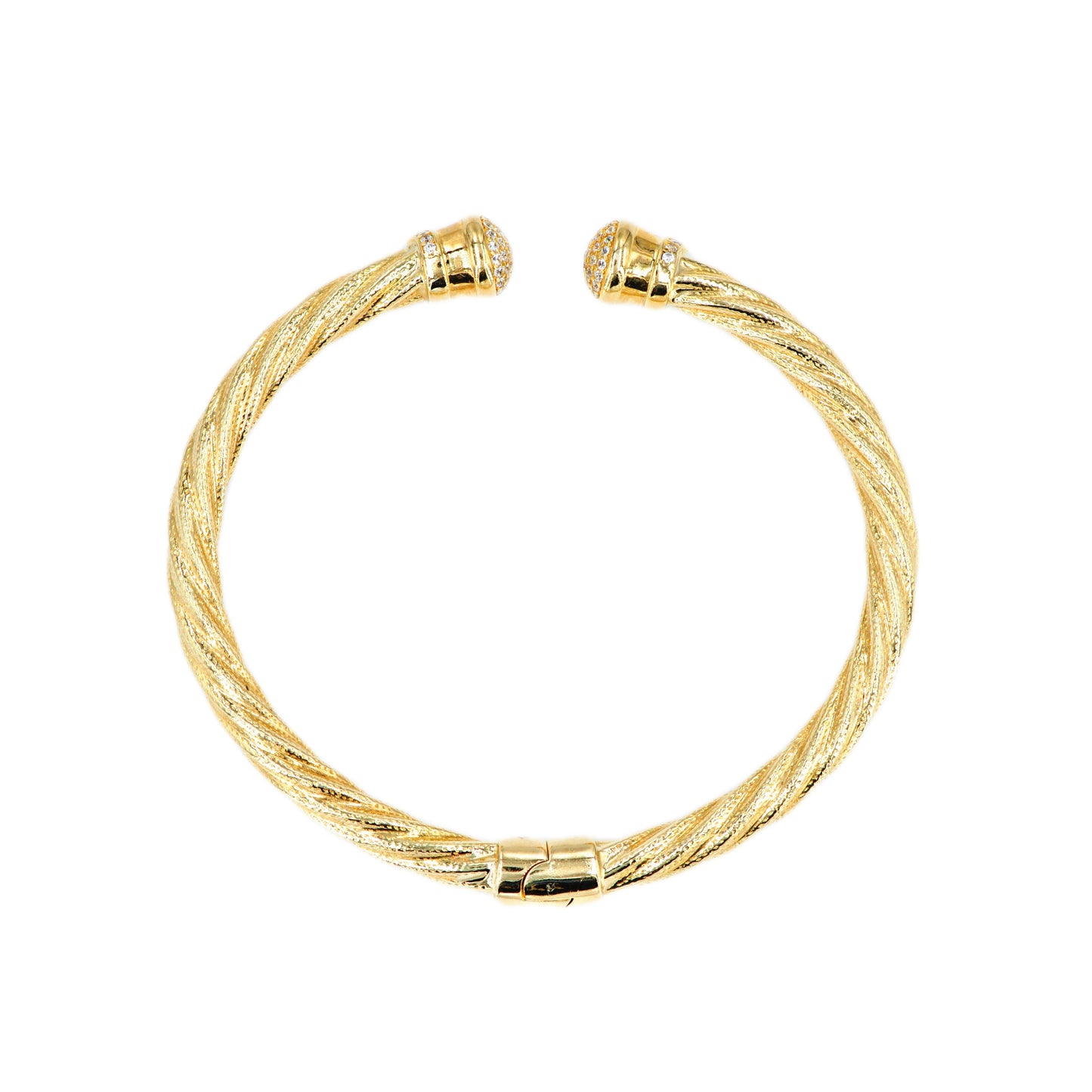 10K Yellow Gold Rope Cable Bangle With CZ - Johnny Dang & Co