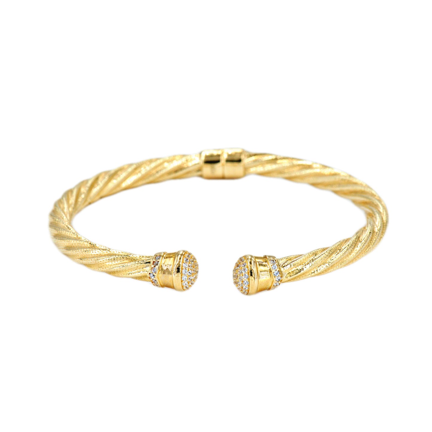 10K Yellow Gold Rope Cable Bangle With CZ - Johnny Dang & Co