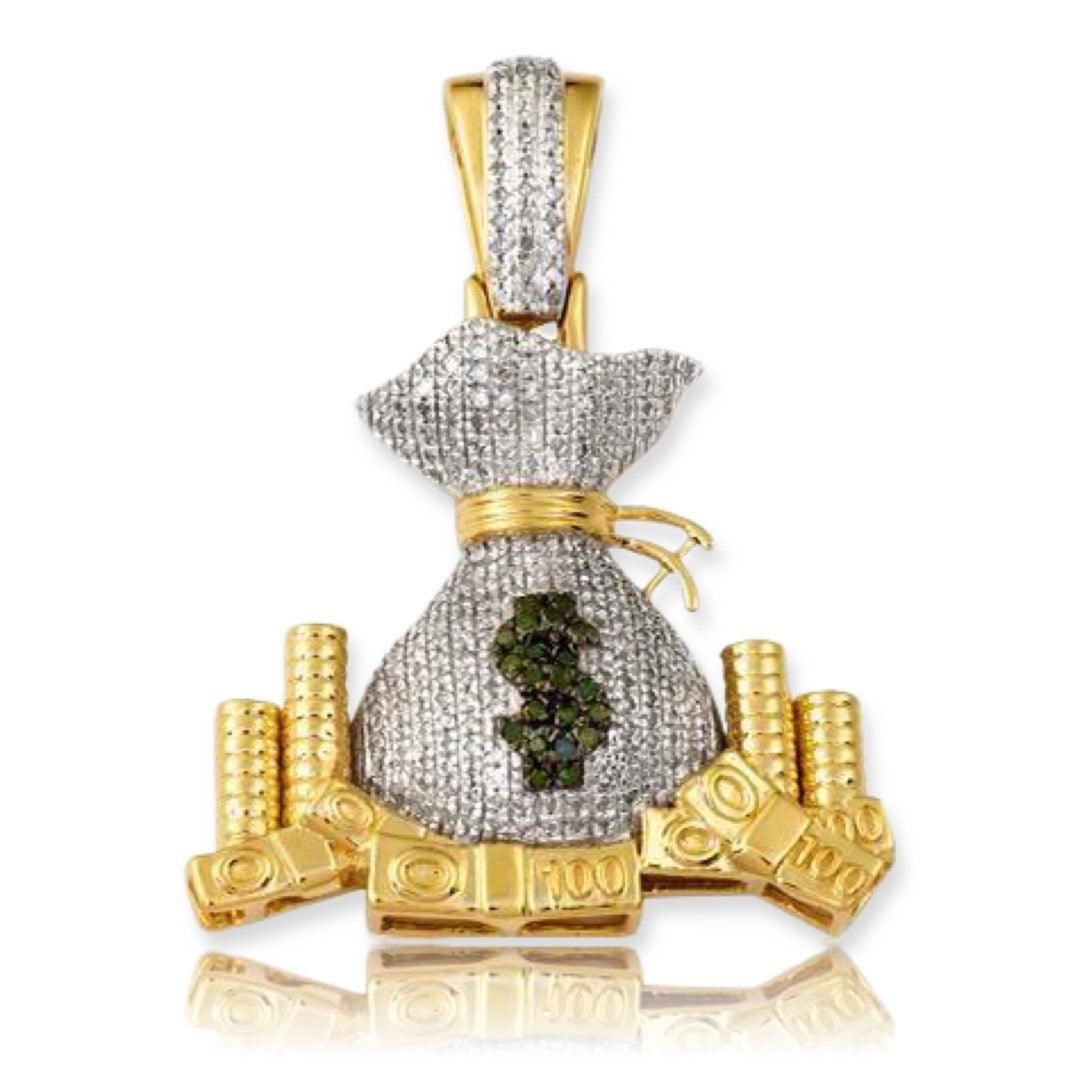 10KY 0.75CTW DIAMOND MONEY BAG WITH COINS PENDANT - Johnny Dang & Co