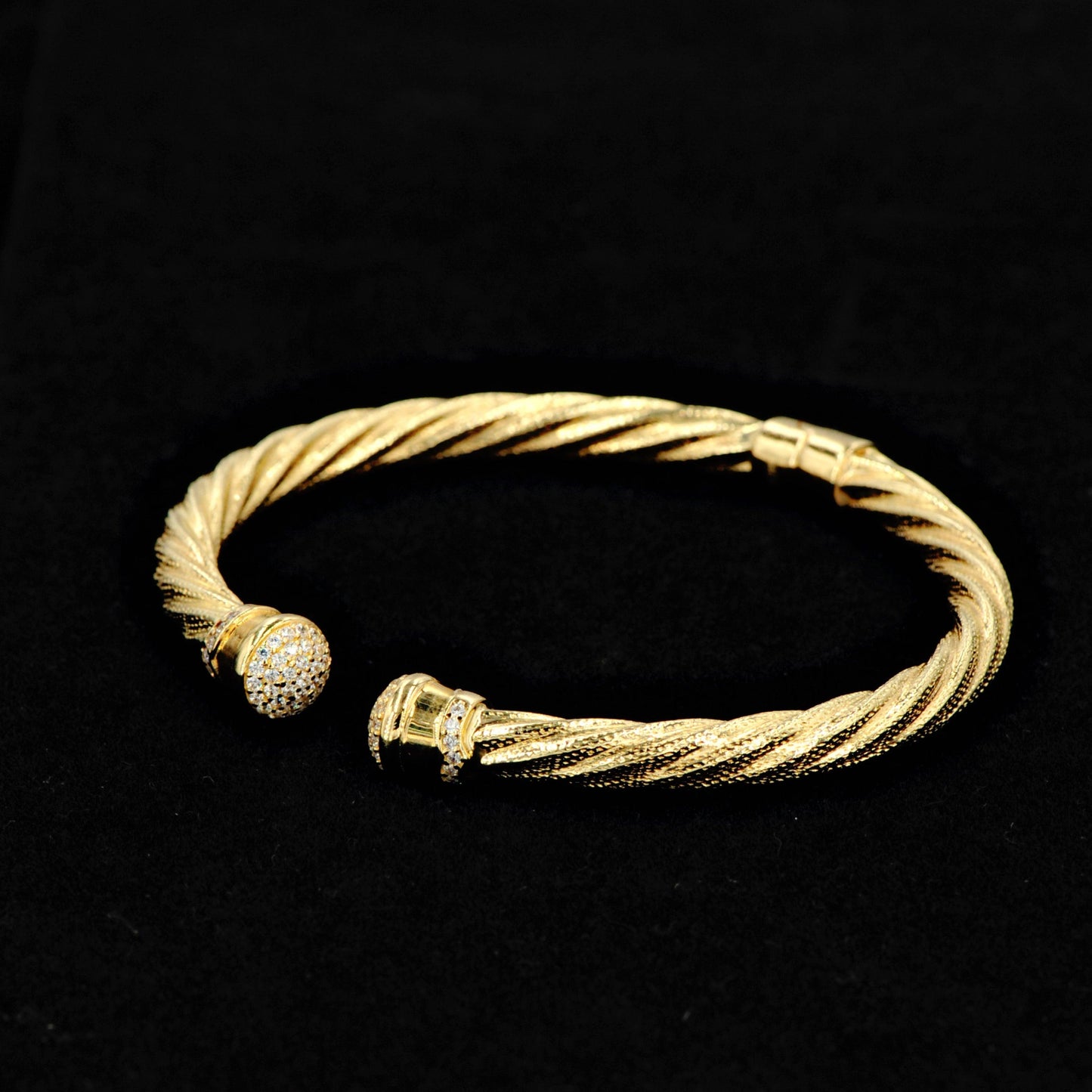 10K Yellow Gold Rope Cable Bangle With CZ - Johnny Dang & Co