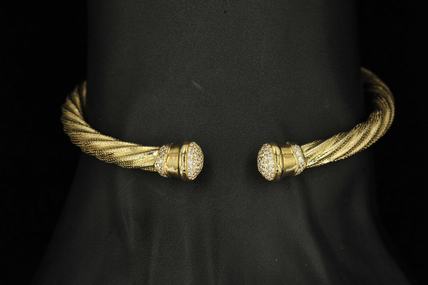 10K Yellow Gold Rope Cable Bangle With CZ - Johnny Dang & Co
