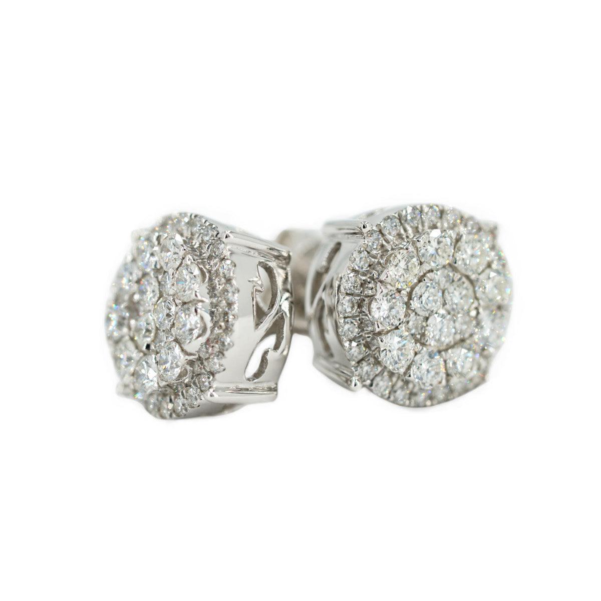 14KW 1.50CTW DIAMOND ROUND CLUSTER EARRINGS WITH HALO - Johnny Dang & Co