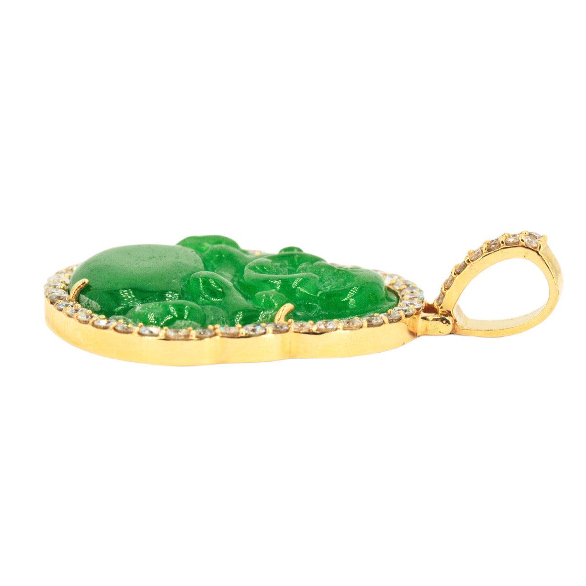 14k Yellow Gold 3.25ctw Jade Buddha Pendant- Large - Johnny Dang & Co