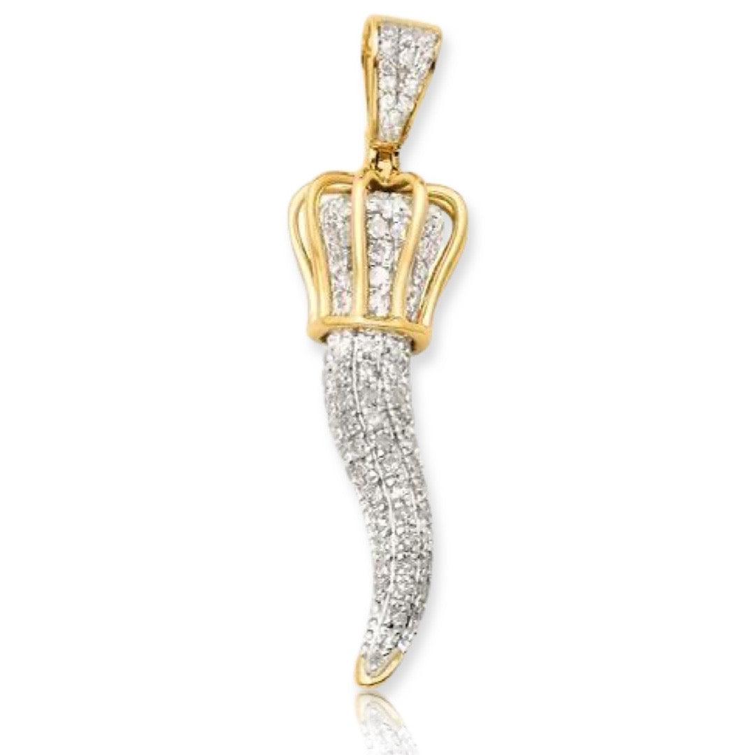 10KY 0.50CTW DIAMOND ITALIAN HORN PENDANT W/PUFFED - Johnny Dang & Co