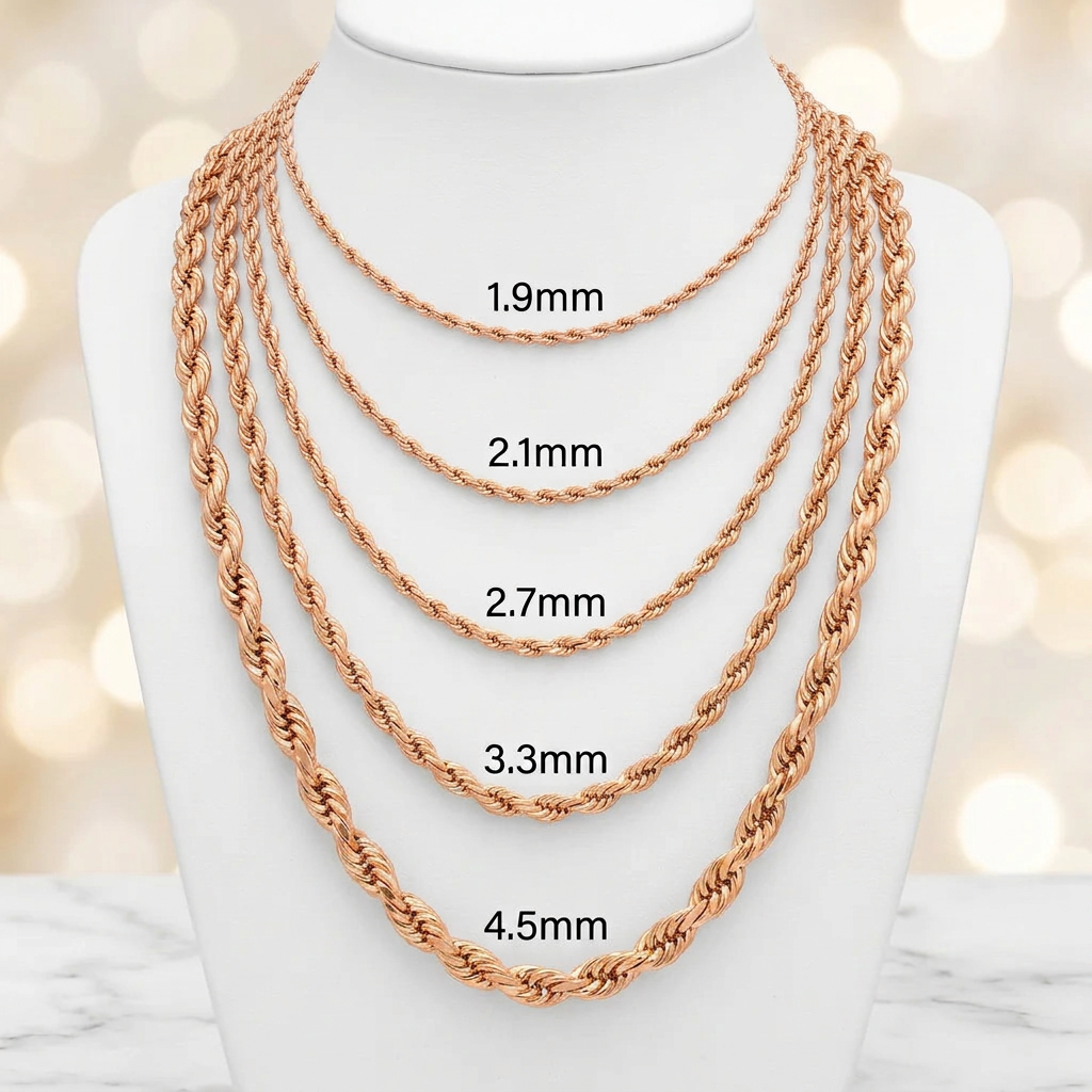 10K Gold Hollow Quint Rope Chains