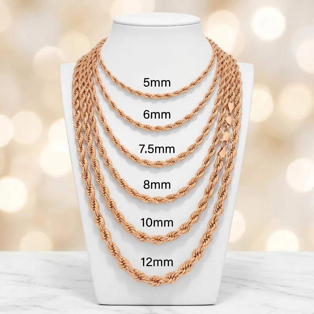 10K Gold Hollow Quint Rope Chains