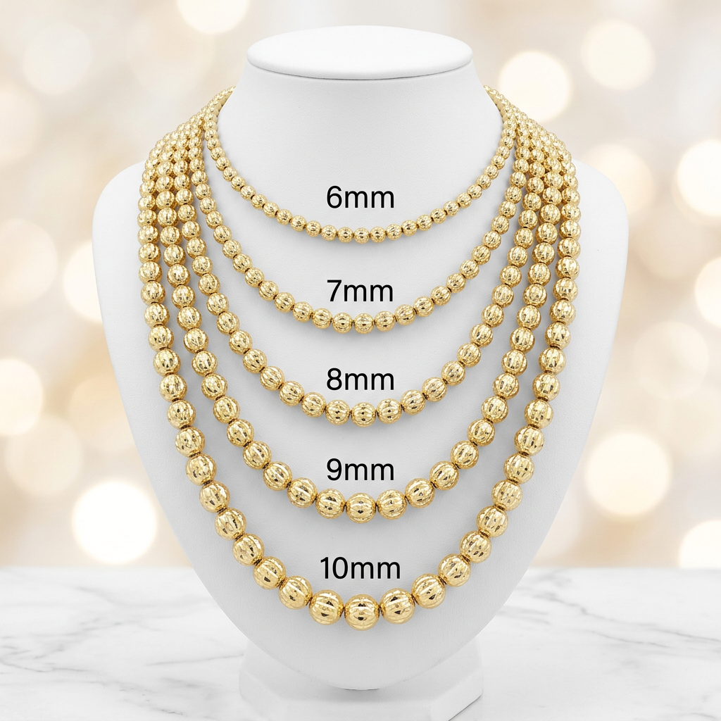 10KT Gold Diamond Cut Moon Chain