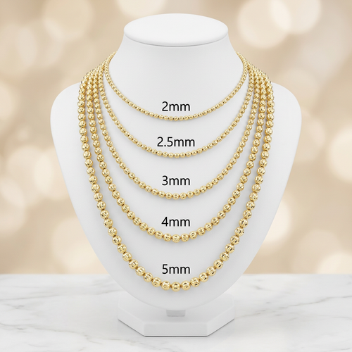 10KT Gold Diamond Cut Moon Chain