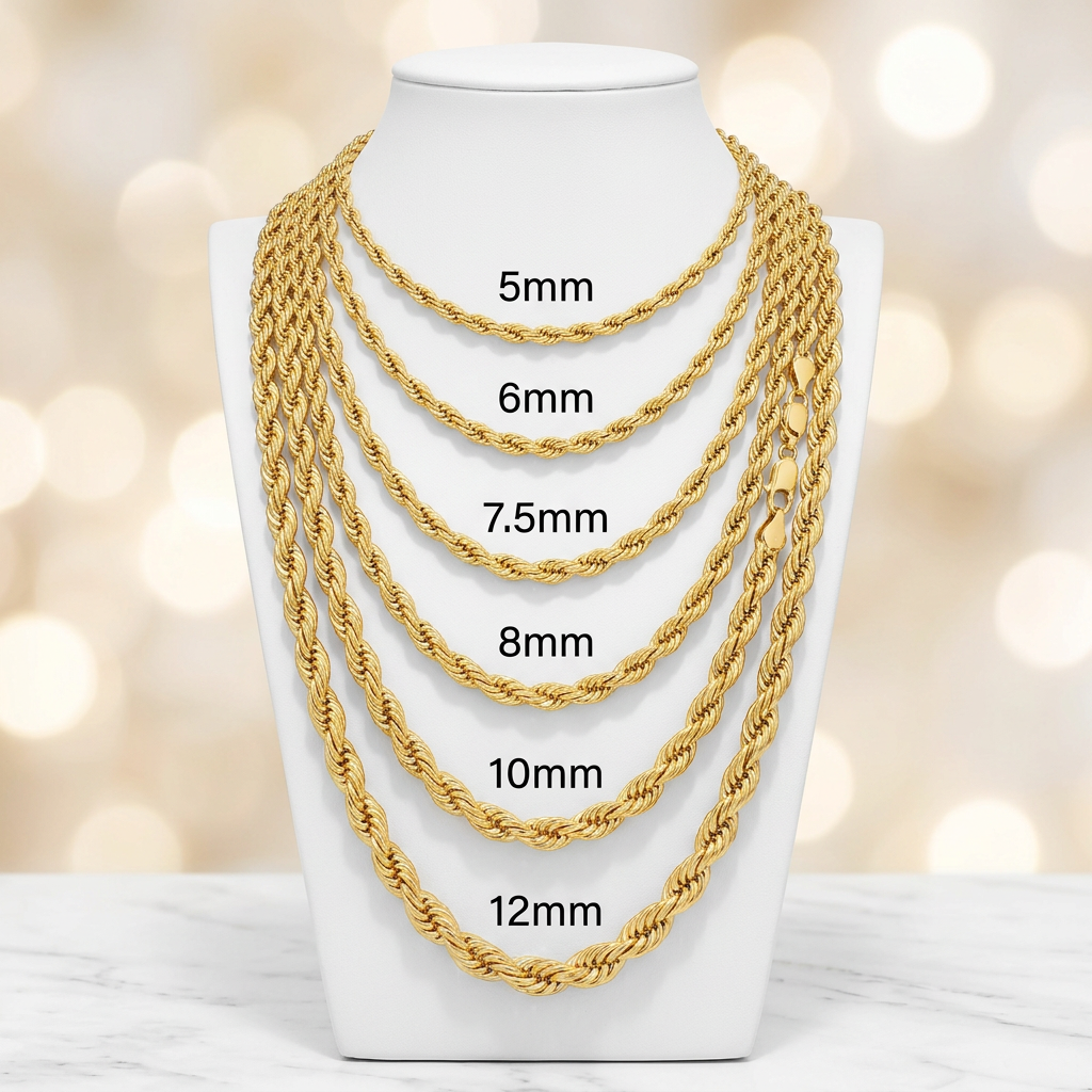 10K Gold Hollow Quint Rope Chains