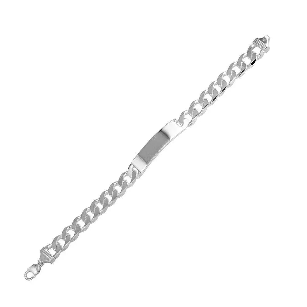 High Polished 925 Sterling Silver Engravable ID Super Flat Curb 220 Bracelet 8.2mm