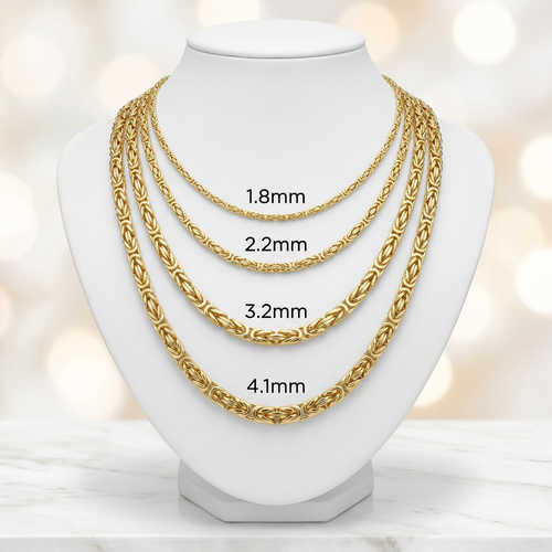 14KT Gold Solid Byzantine Chains