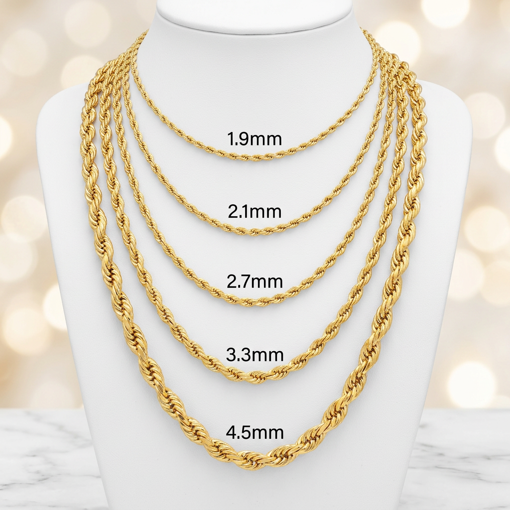 14K Gold Hollow Quint Rope Chains