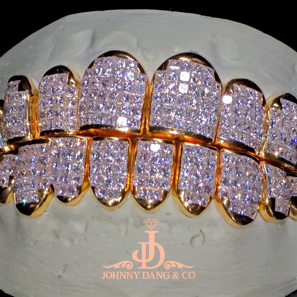 JDWR-2026-21 Flawless "Princess Cut" Invisible Set Grillz Yellow Gold (Perm)
