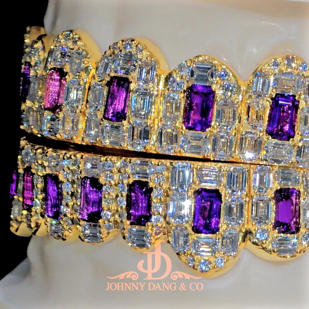 JDWR-2026-33 Flawless Royal Emerald Prong Set Grillz Yellow Gold (Pullouts)