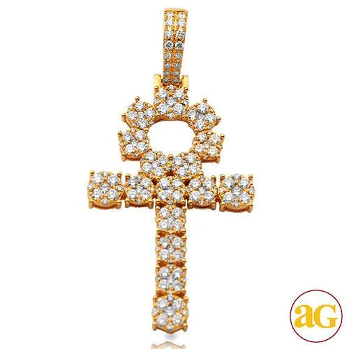14KY 3.00CTW DIAMOND ROUND CLUSTER ANKH CROSS PEND - Johnny Dang & Co