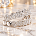 JDWR-S161702-1 -16 Teeth Custom Hand Prong Set Diamond Grill With 2 Solid Gold