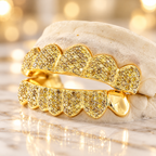 JDWR-S161702-1 -16 Teeth Custom Hand Prong Set Diamond Grill With 2 Solid Gold