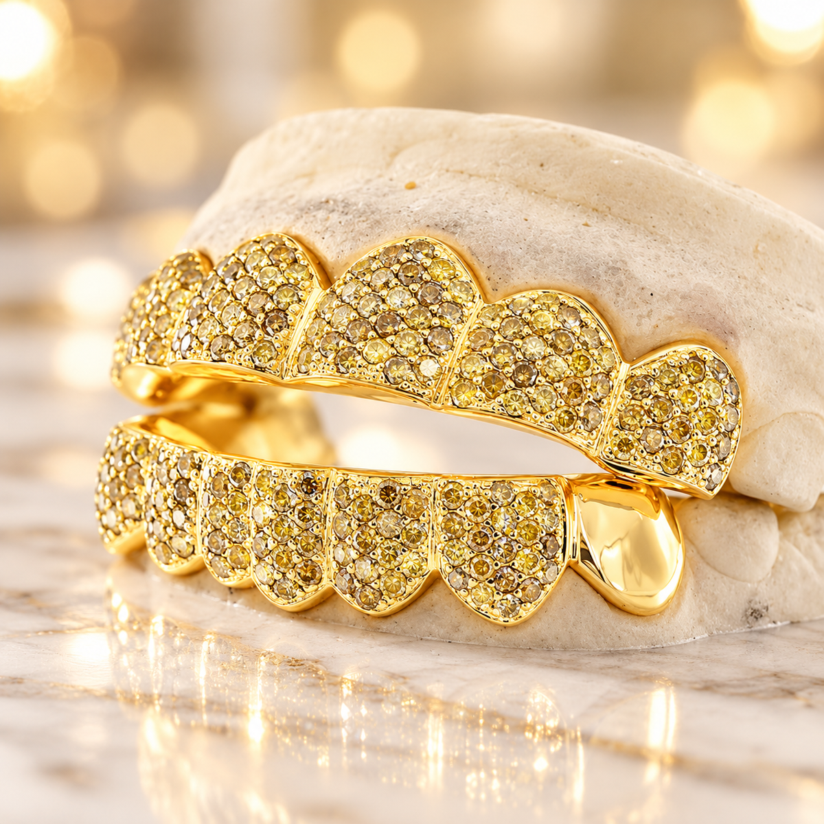 JDWR-S161702-1 -16 Teeth Custom Hand Prong Set Diamond Grill With 2 Solid Gold