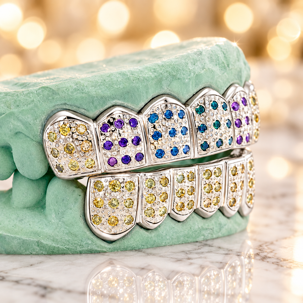 JDWR-C107B- 6 TOP OR 6 BOTTOM MULTI COLOR PAVE SET GRILL