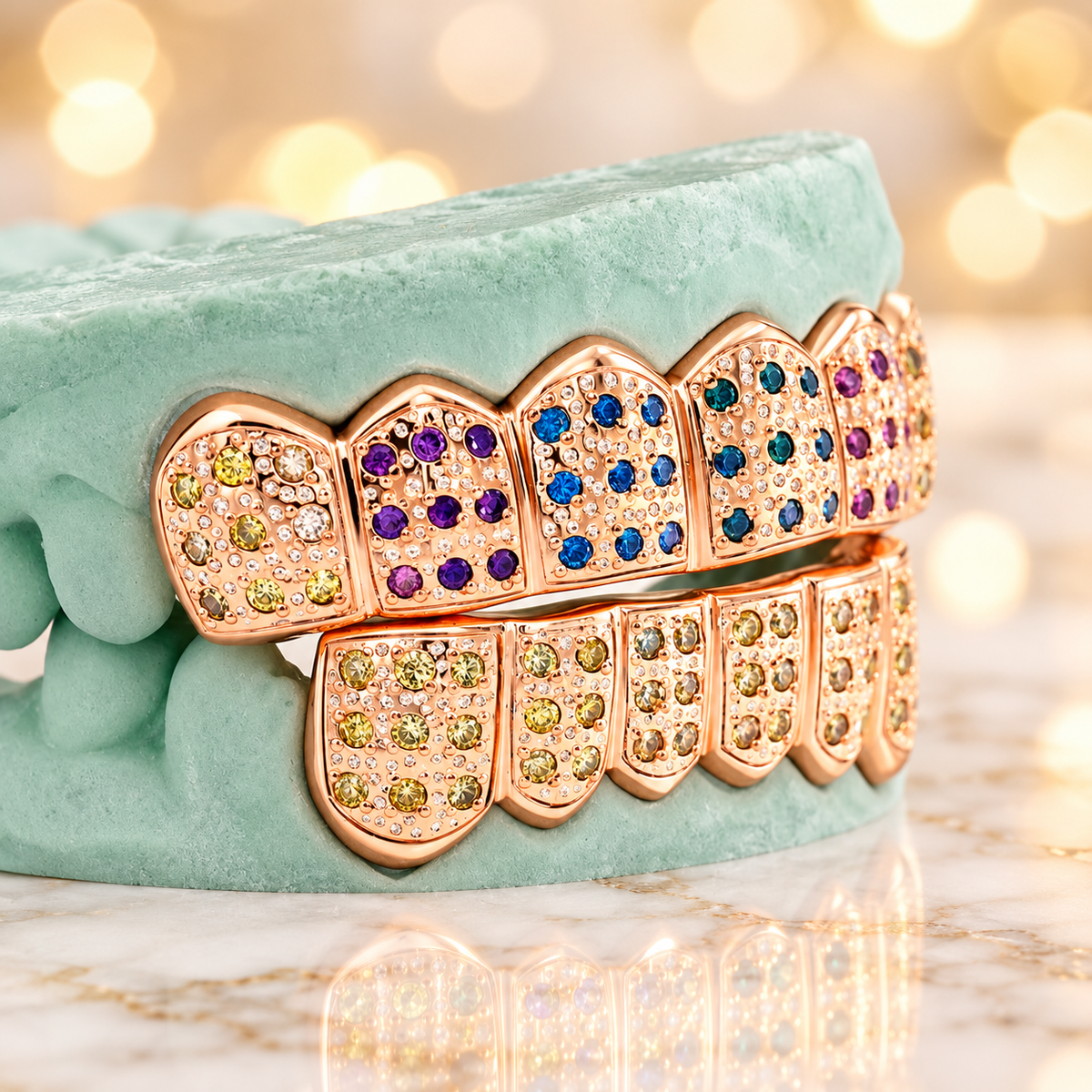 JDWR-C107B- 6 TOP OR 6 BOTTOM MULTI COLOR PAVE SET GRILL