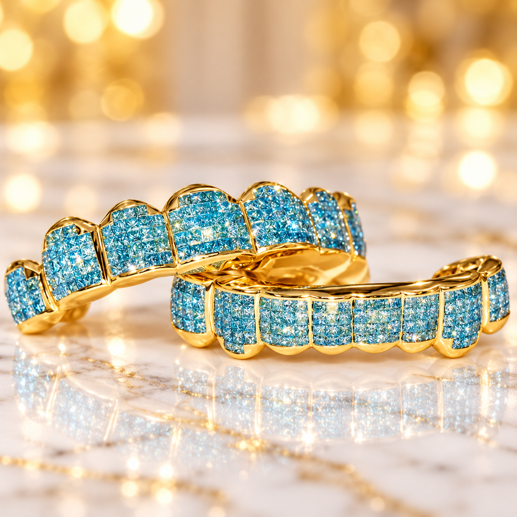JDWR-S161506-CUSTOM SKY BLUE DIAMOND HAND SET GRILL FOR TYGA